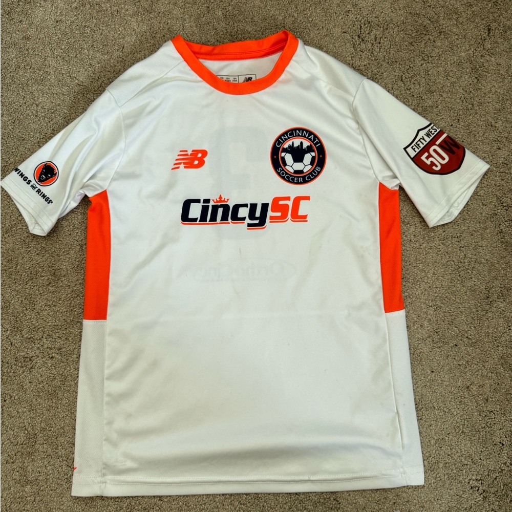 CINCY SC YOUTH MEDIUM New Balance Kids White and Orange Soccer Shirt